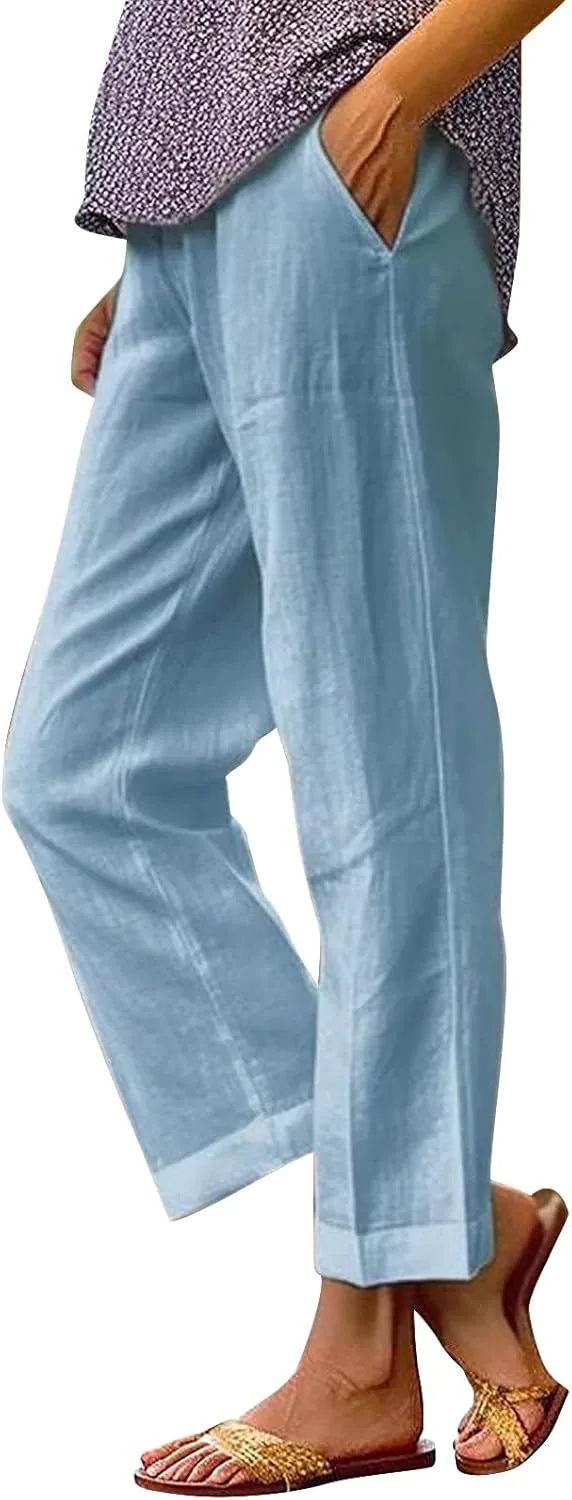 

Женские хлопковые льняные палаццо с длинным поясом LCMTWX