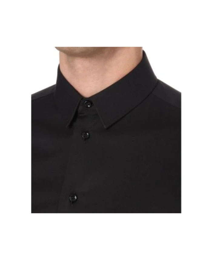 Приталенная рубашка из эластичного хлопка с итальянским воротником. Emporio Armani, черный — фото 2