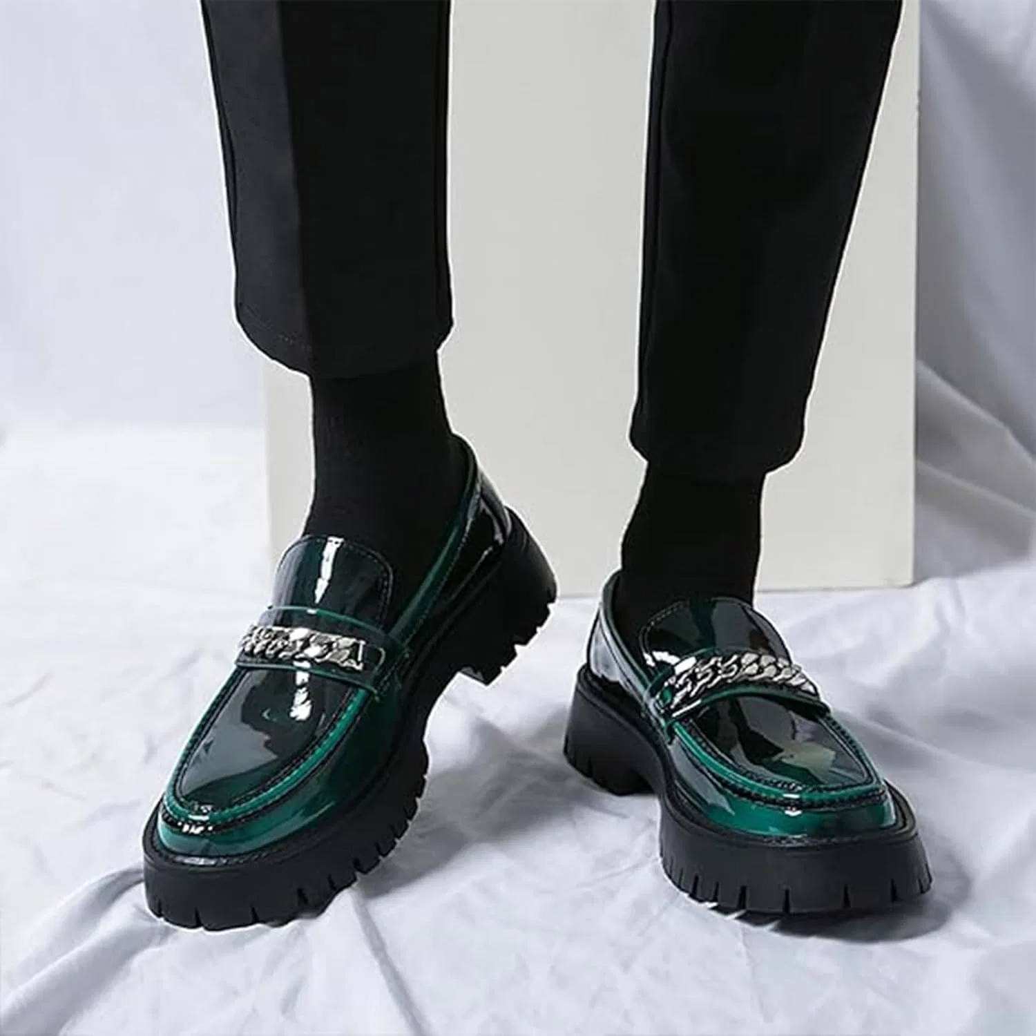 Лоферы мужские Patent Leather Platform, Green B Xinduoyu — фото 2