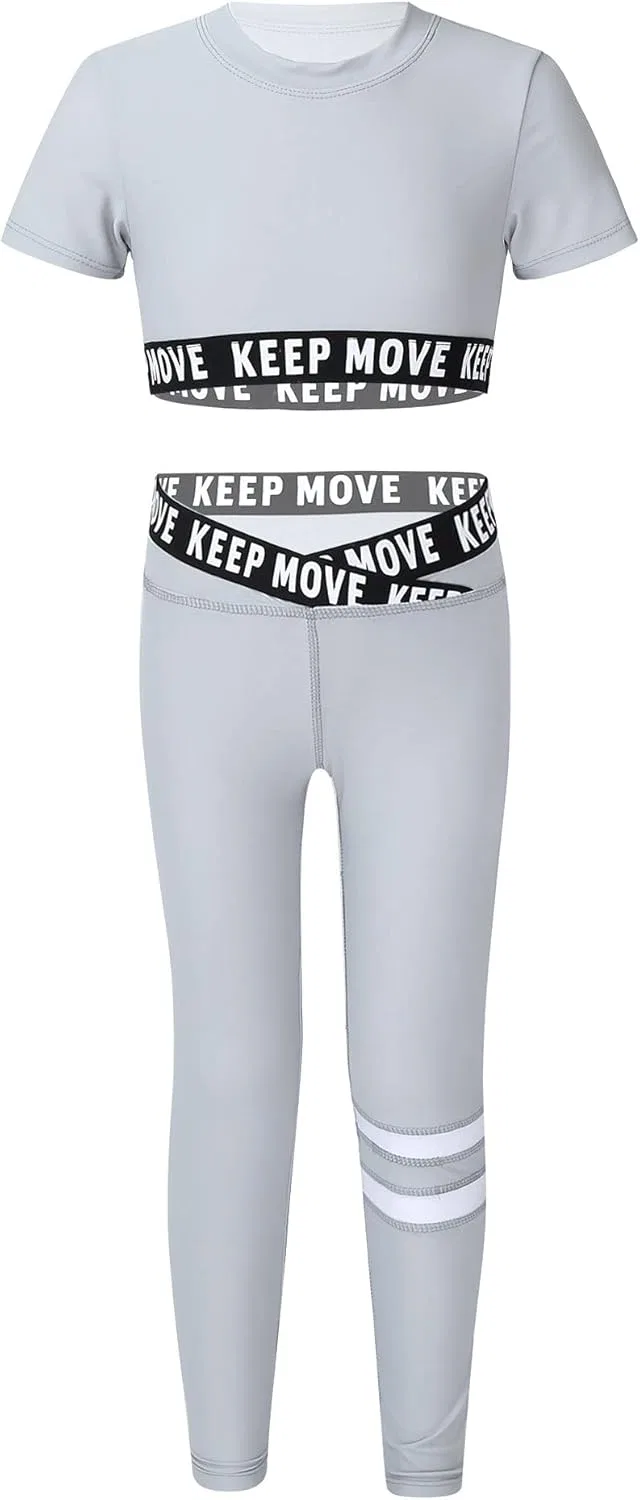 Детский спортивный костюм Mufeng, топ и леггинсы, Letters Grey