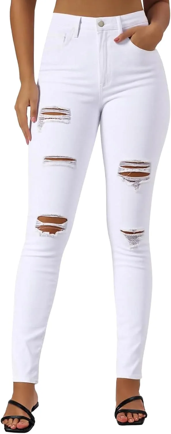 

Женские джинсы скинни с высокой талией и потертостями LBDLONGBIDA