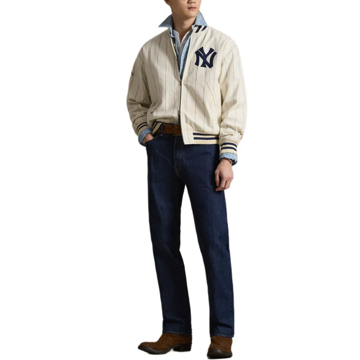 Бейсбольная куртка Polo Ralph Lauren x MLB Yankees кремовая — фото 3