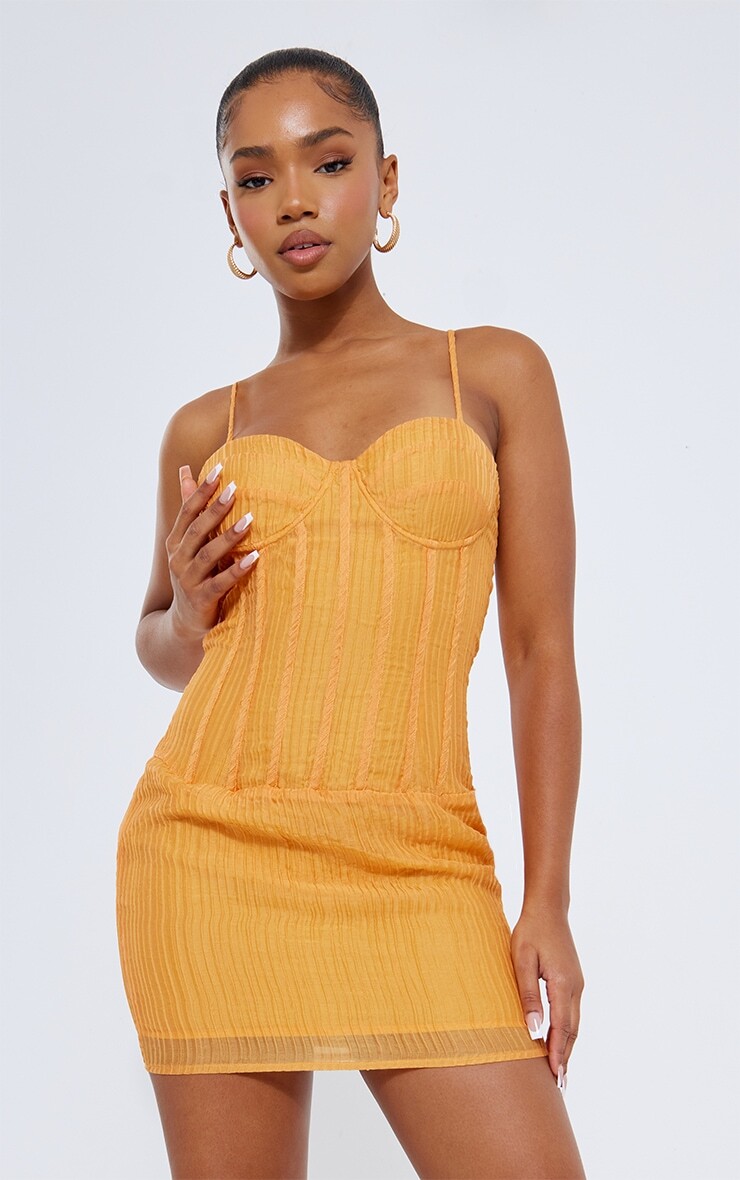 

PrettyLittleThing Оранжевое облегающее платье с бретелями и текстурированным корсетом, Оранжевый, PrettyLittleThing Оранжевое облегающее платье с бретелями и текстурированным корсетом