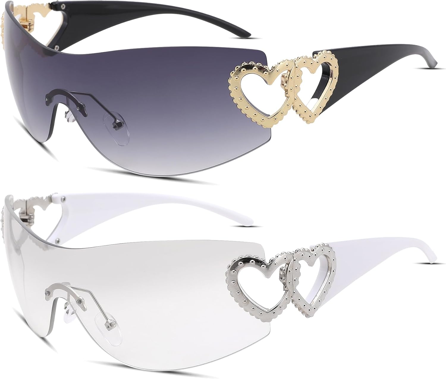 

Солнцезащитные очки COASION Wrap Around Y2K без оправы для женщин и мужчин, большие, модные, в стиле 2000-х, с козырьком-щитком, C5* White/Gradient Silver + Black/Gradient Gray - 2 Pack