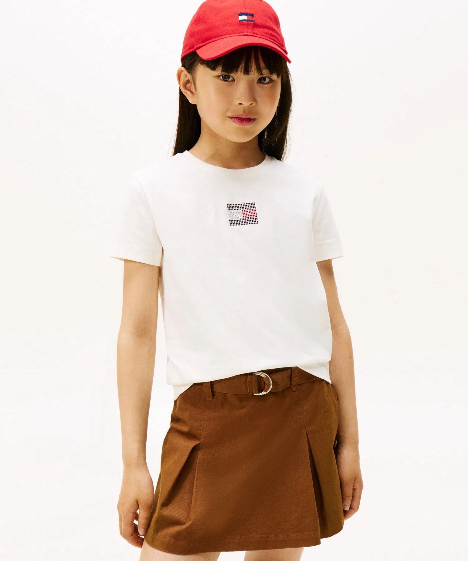 Футболка для девочек TOMMY HILFIGER с логотипом и стразами белая