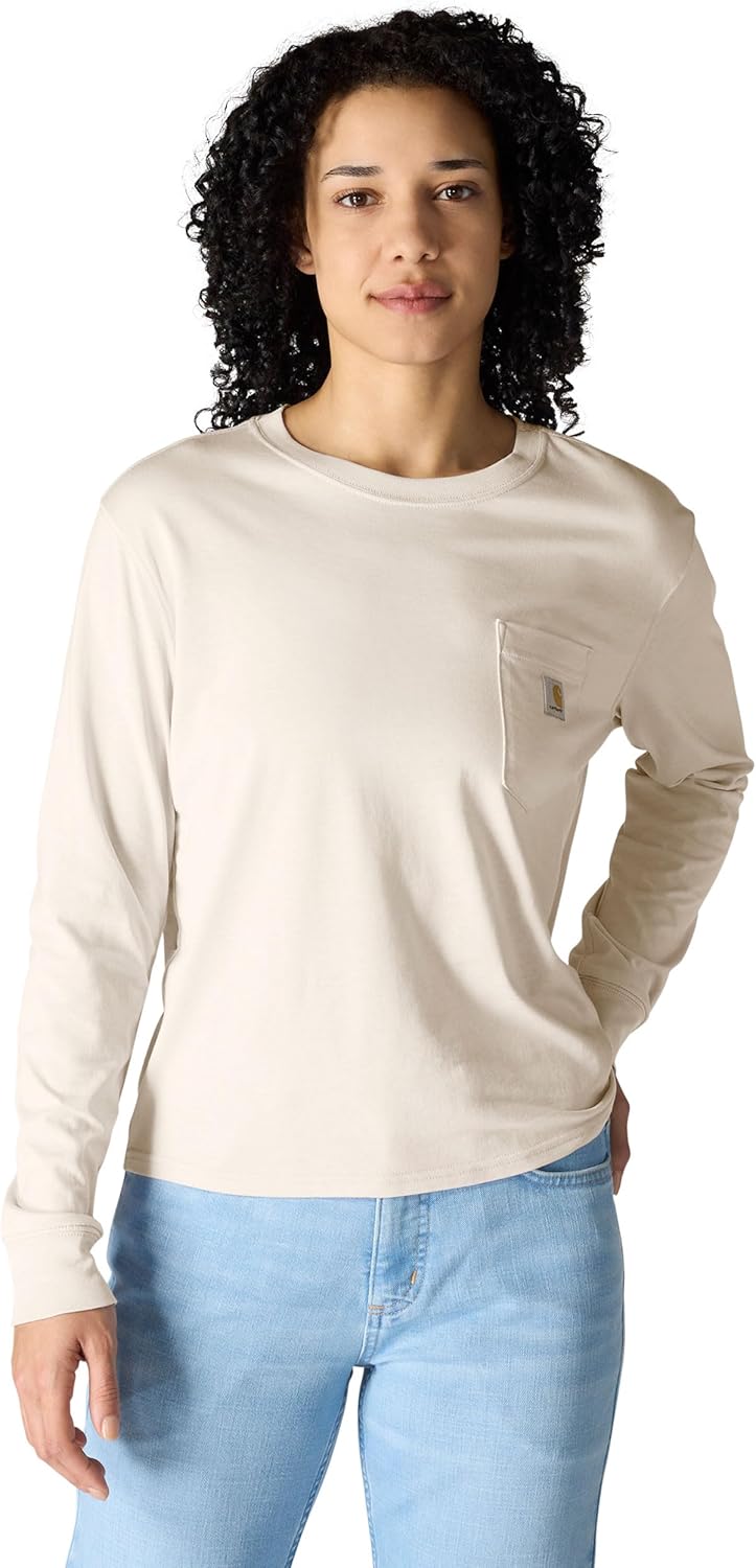 

Carhartt женская футболка с длинным рукавом и карманом, свободного кроя, из серии Tencel Fiber, Oat Milk Heather, Белый, Carhartt женская футболка с длинным рукавом и карманом, свободного кроя, из серии Tencel Fiber, Oat Milk Heather