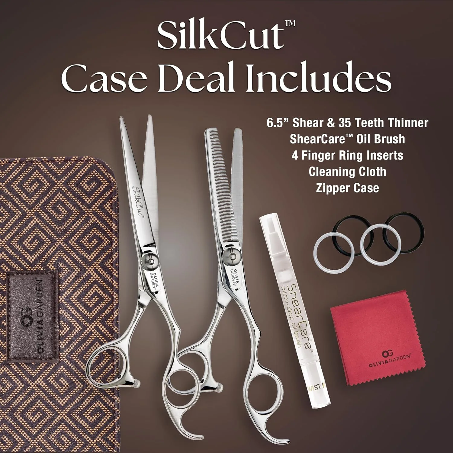 Профессиональные ножницы для стрижки и филировочная машинка Olivia Garden SilkCut - острое лезвие, эргономичная ручка. 16,5 см (1 шт.), Silver — фото 2