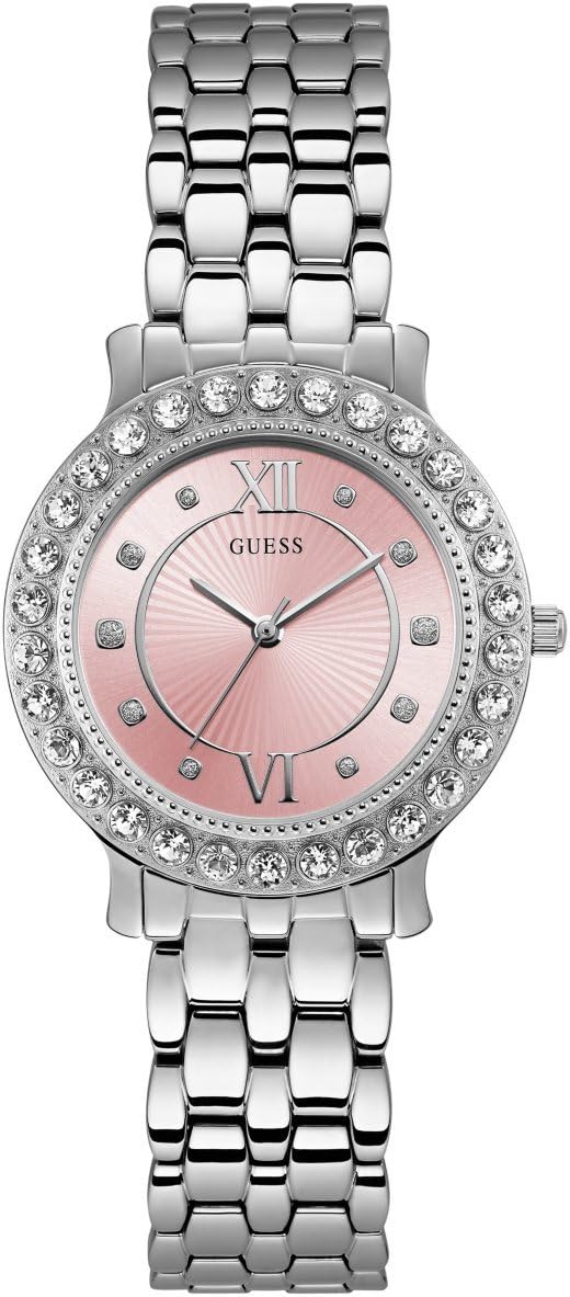 

Браслетные часы Guess из нержавеющей стали с розовыми кристаллами, Silver Tone/Silver Tone/Pink