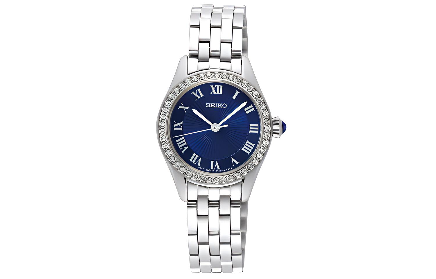 

SEIKO Женские часы с кварцевым механизмом, ремешком из нержавеющей стали, 26 мм, синий циферблат