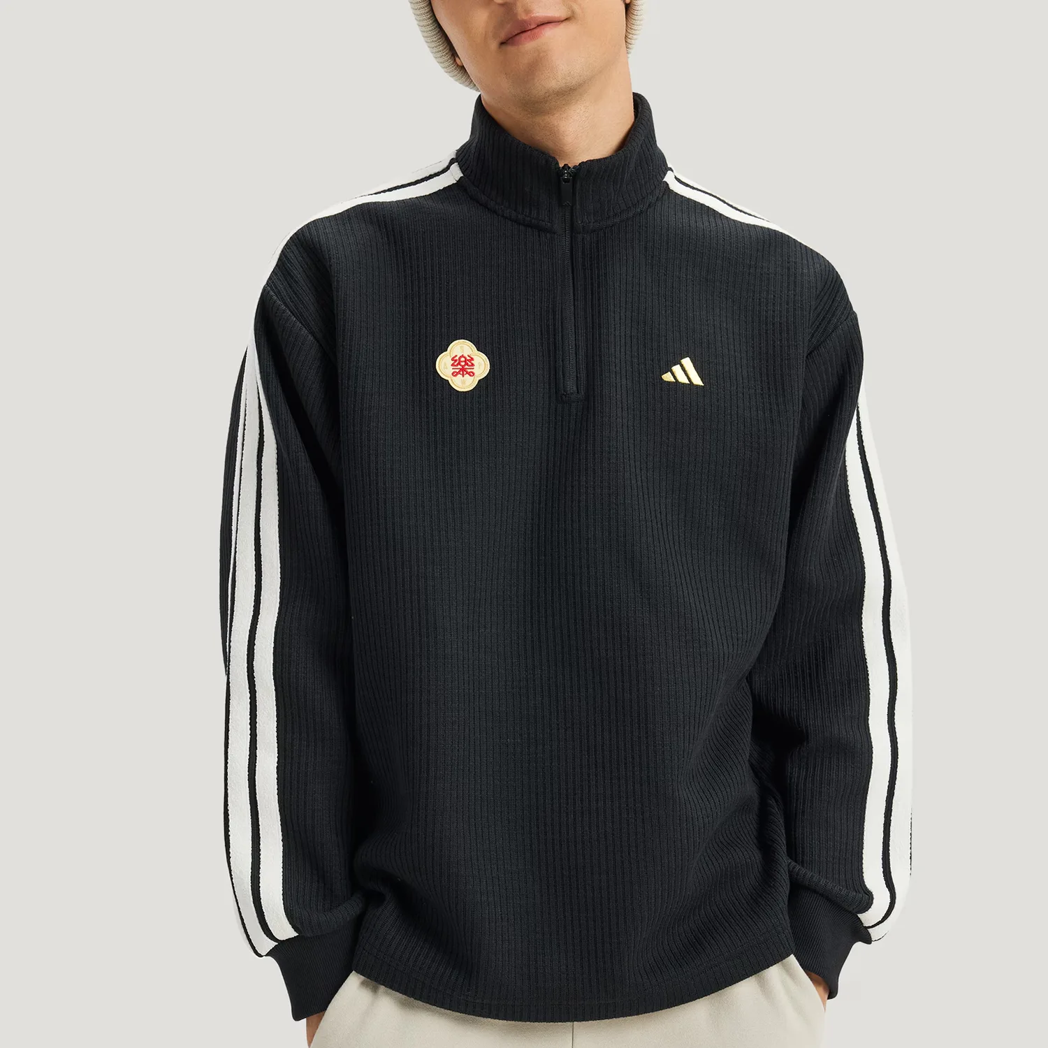 Полузастегивающийся свитер мужской Adidas, черный — фото 4