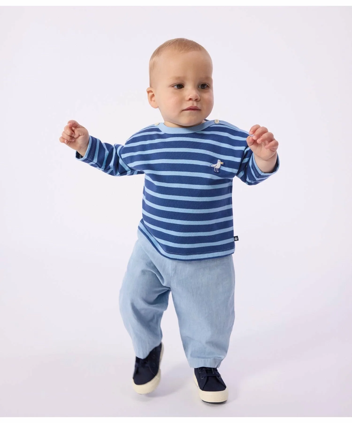 Длиннорукавный пуловер-мариньер с нашивкой PETIT BATEAU, Blue/Light Blue — фото 2