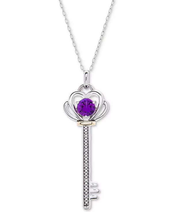 

Ожерелье с подвеской длиной 18 дюймов из стерлингового серебра и 10-каратного золота с выращенным в лаборатории гранатом (5/8 карата) и акцентным бриллиантом Macy'S, amethyst