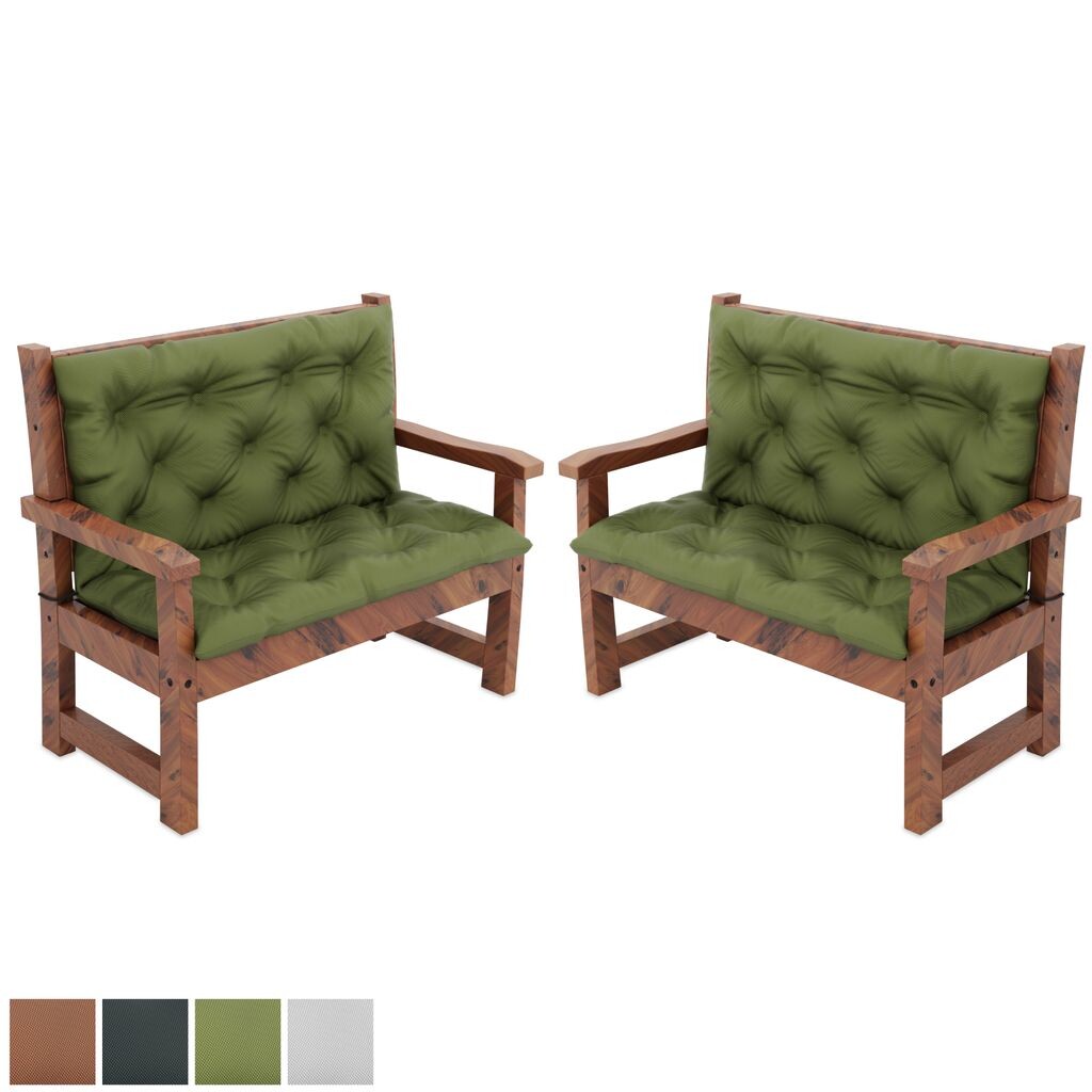 

MOLTICO Набор из 2 подушек для скамейки с креплениями Подушка для садовой скамейки - Подушка для сиденья и спинка 100x50x10 см - Водонепроницаемая для улицы - Зеленый