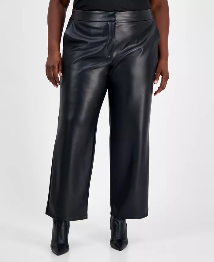 

Стильные брюки плюс сайз из искусственной кожи Bar Iii, черный