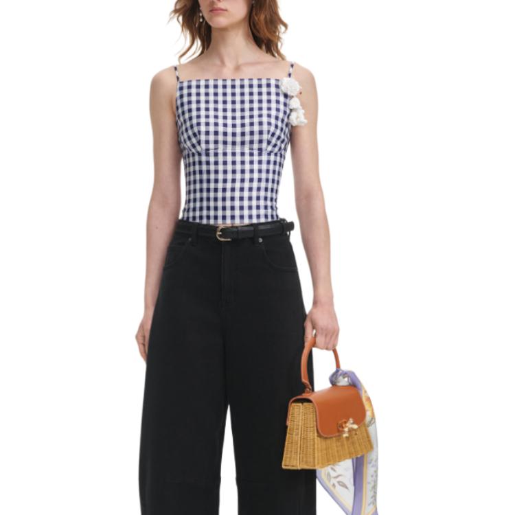 

Топ с гипюром и цветочными аппликациями Self-portrait, синий