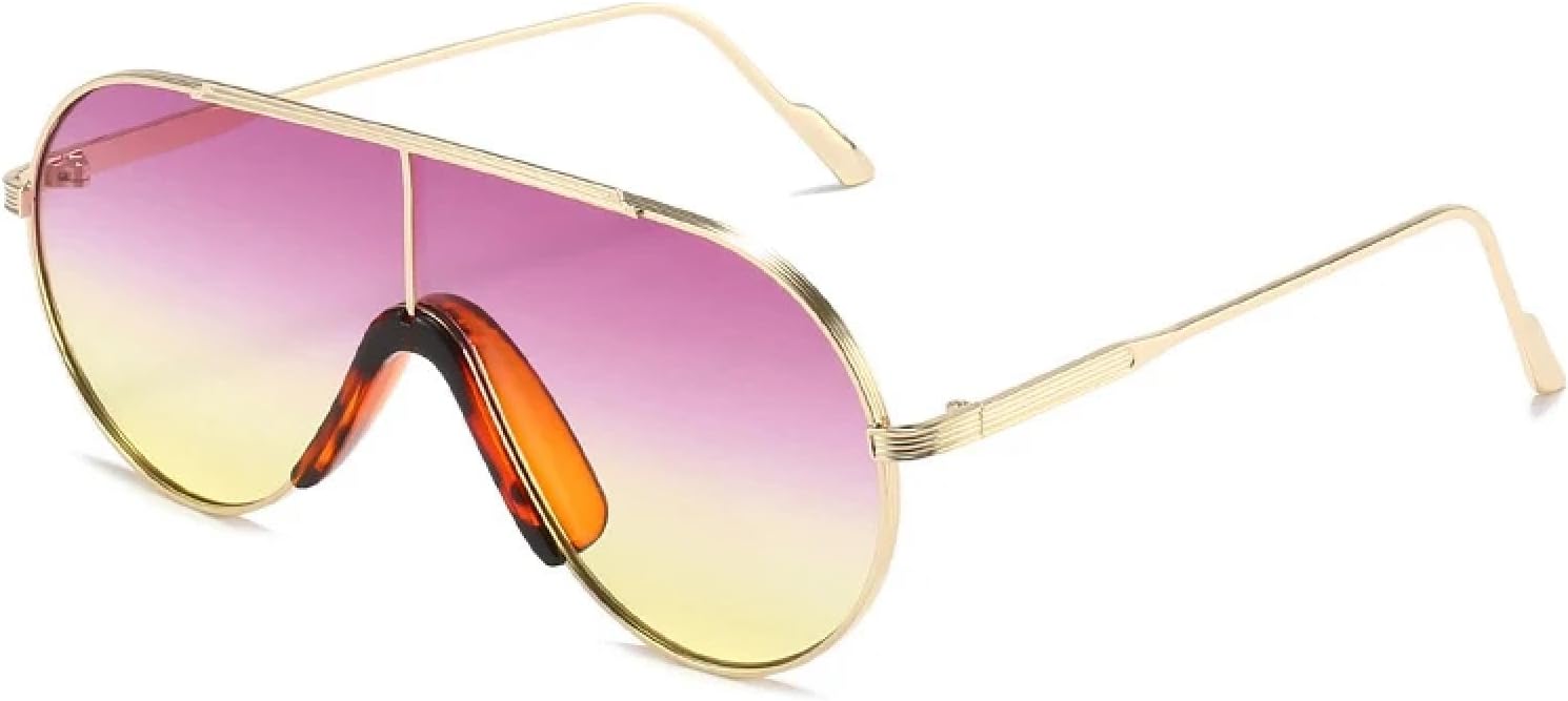 

Популярные овальные панк-солнцезащитные очки для женщин и мужчин, модные винтажные очки в крупной оправе, очки для вождения с защитой от УФ-излучения UV400 TKKTLLT, Gold Purple Yellow