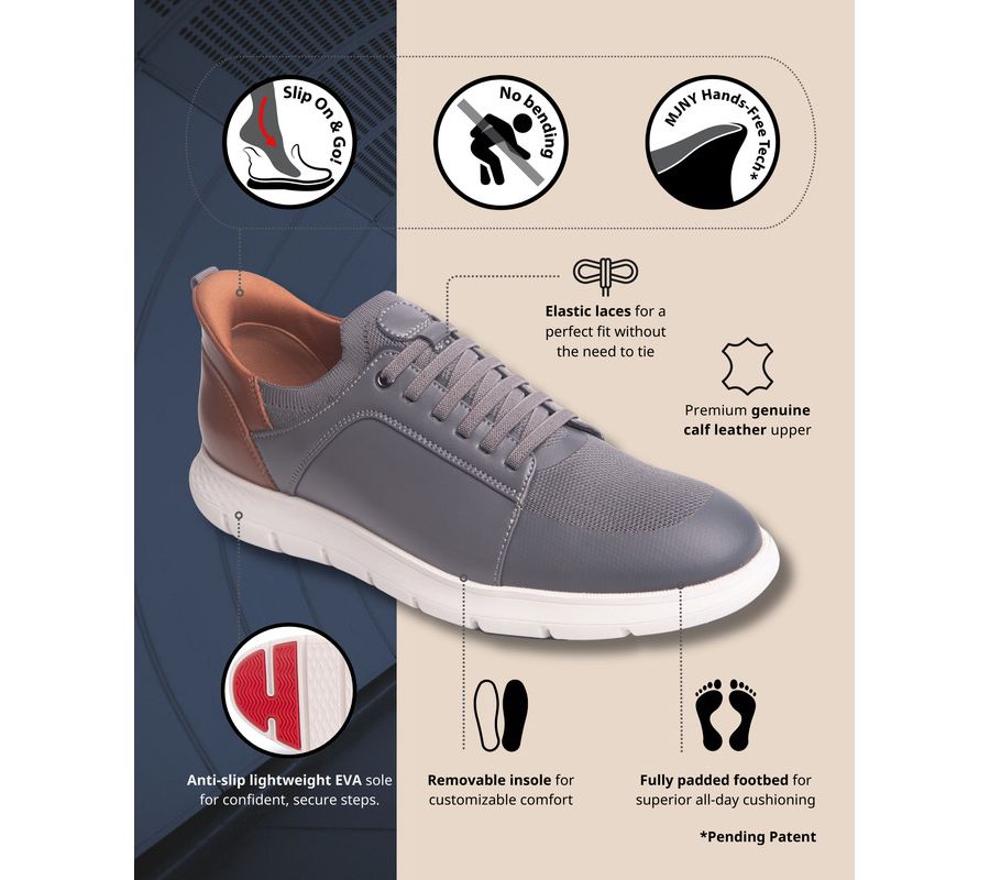 Мужские легкие кроссовки Newbury St Hands-Free Slip On Technology Marc Joseph New York, Grey napa leather — фото 2