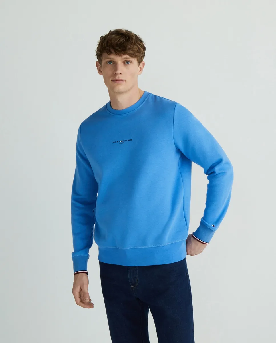 

Толстовка с капюшоном, фирменными полосками и печатным брендингом Tommy Hilfiger, голубой