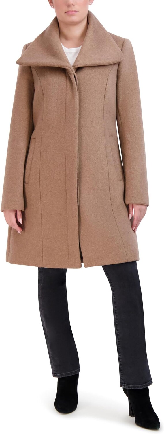 

Пальто Cole Haan Double Face Wool Button-Up Coat with Convertible Collar, кэмел
