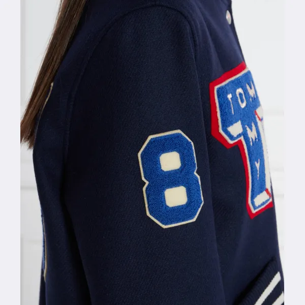Университетский бомбер классического кроя с добавлением шерсти Tommy Hilfiger, синий — фото 4