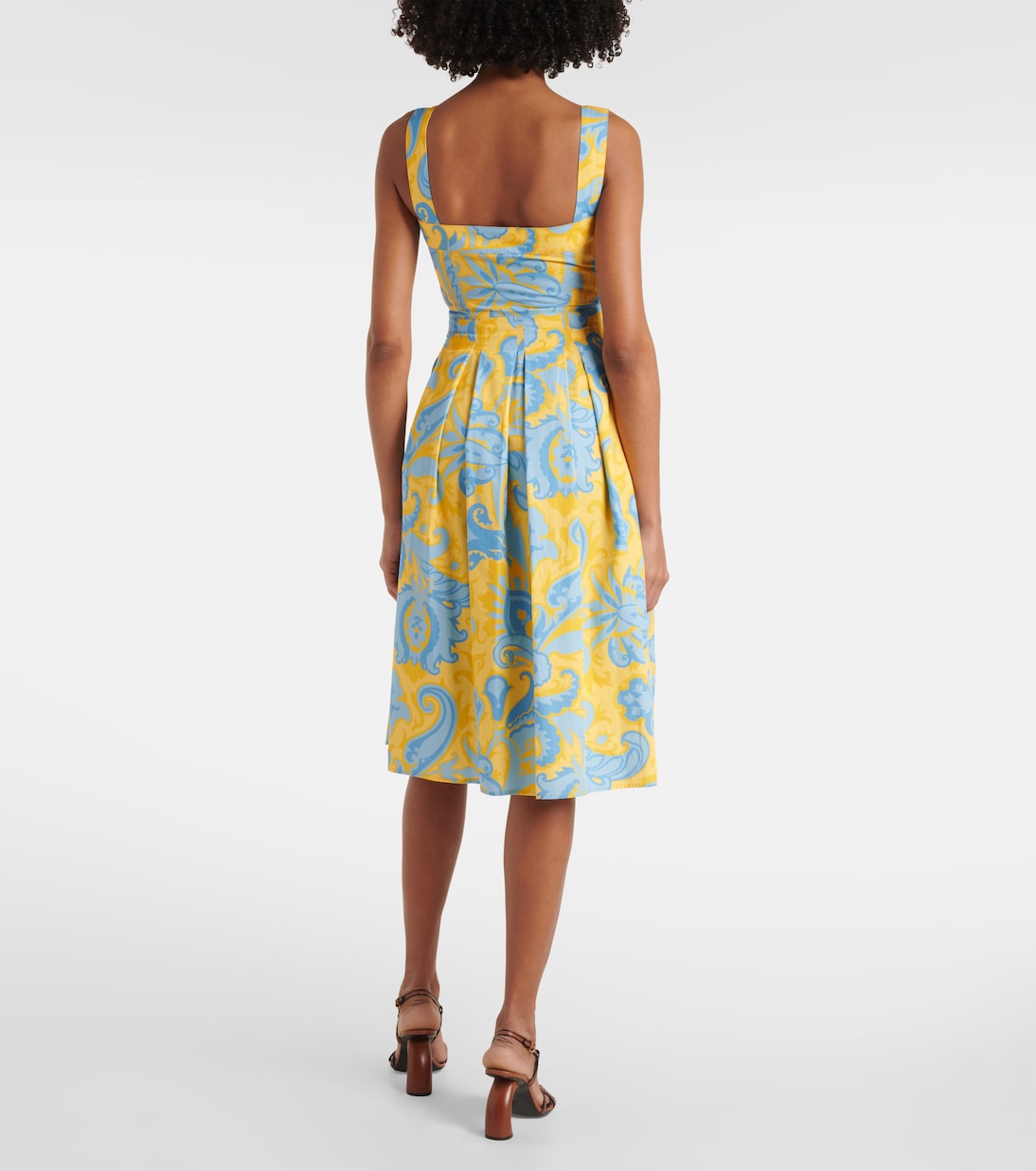 Платье миди из хлопка с плиссировкой и узором пейсли Etro, Print On Yellow Base — фото 3