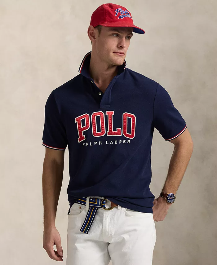 

Мужская классическая поло с логотипом из сетчатой ткани Polo Ralph Lauren, синий
