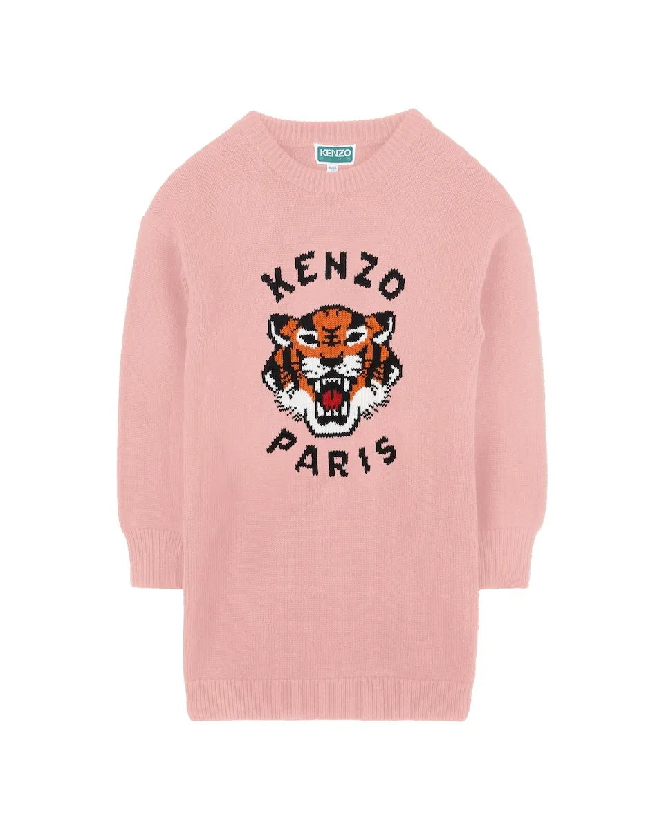 

Розовое платье для девочки с длинными рукавами Kenzo Kids