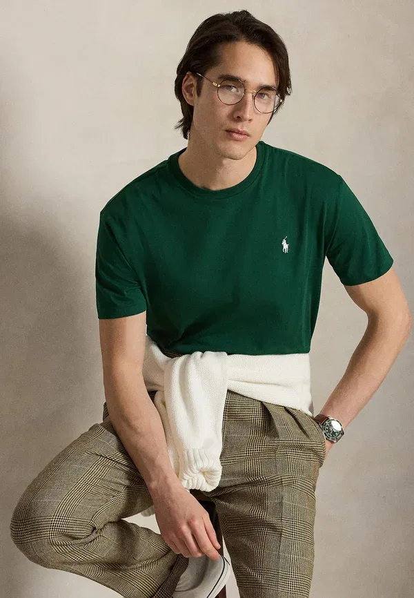 Футболка Polo Ralph Lauren Custom Slim Fit Jersey Crewneck Basic T-Shirt, новый лесной