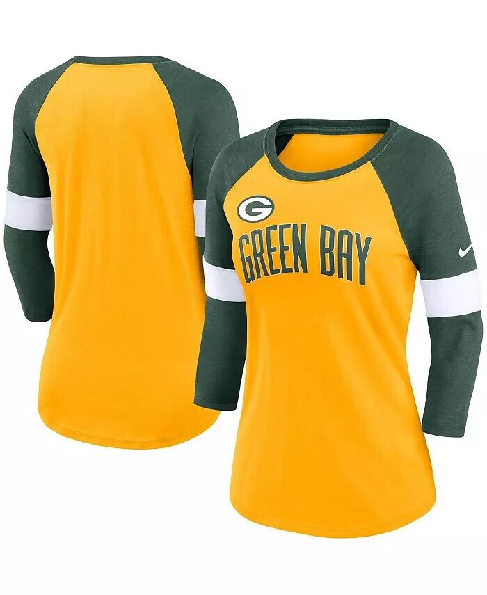 

Женская футболка Green Bay Packers Heather Gold, Heather Green Football Pride реглан с рукавами 3/4 Nike
