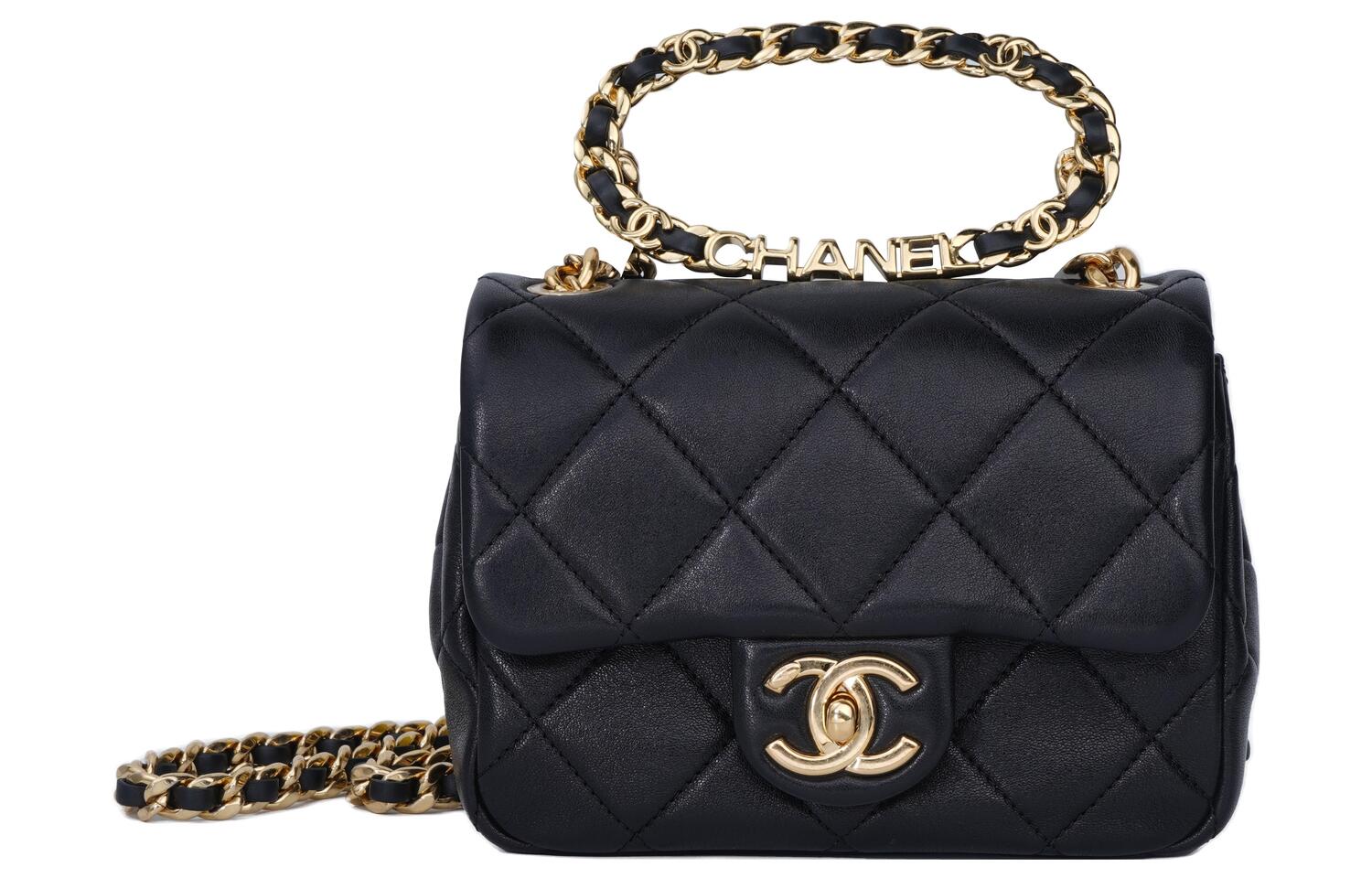 

Кожаный клатч с откидным клапаном, миниатюрная женская сумка через плечо, черный CHANEL