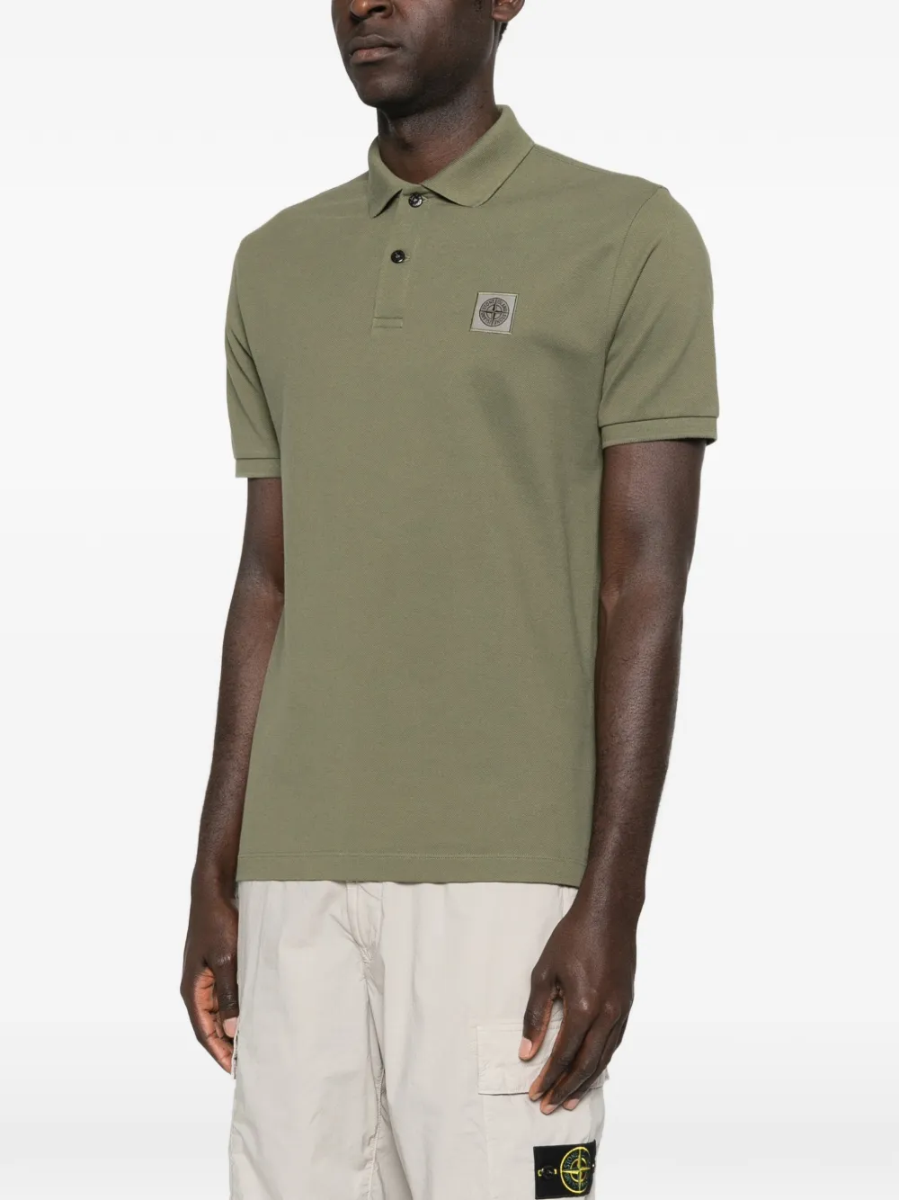 Поло с логотипом на пуговицах Stone Island, зеленый — фото 3