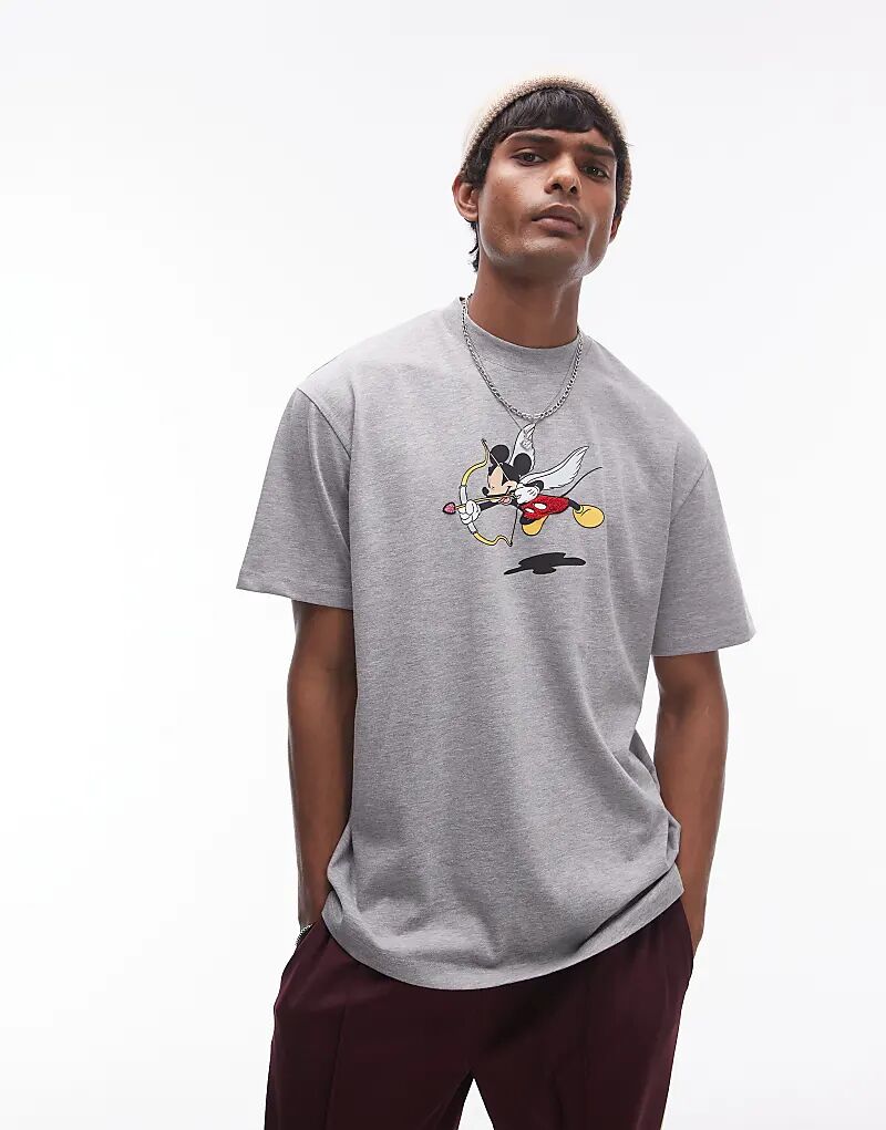 

Футболка Disney premium extreme oversize с принтом Микки Купидона серого меланжевого цвета Topman