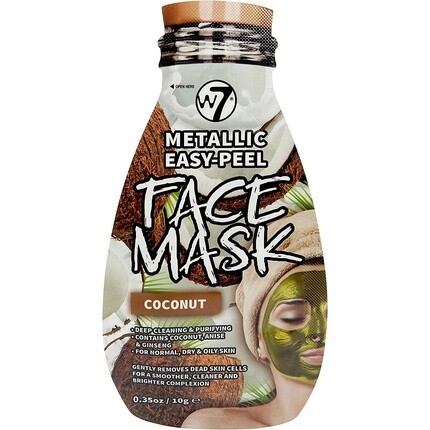 W7 Metallic Easy Peel Кокосовая маска для лица Уход за кожей Глубокая очистка и очищение 10 г