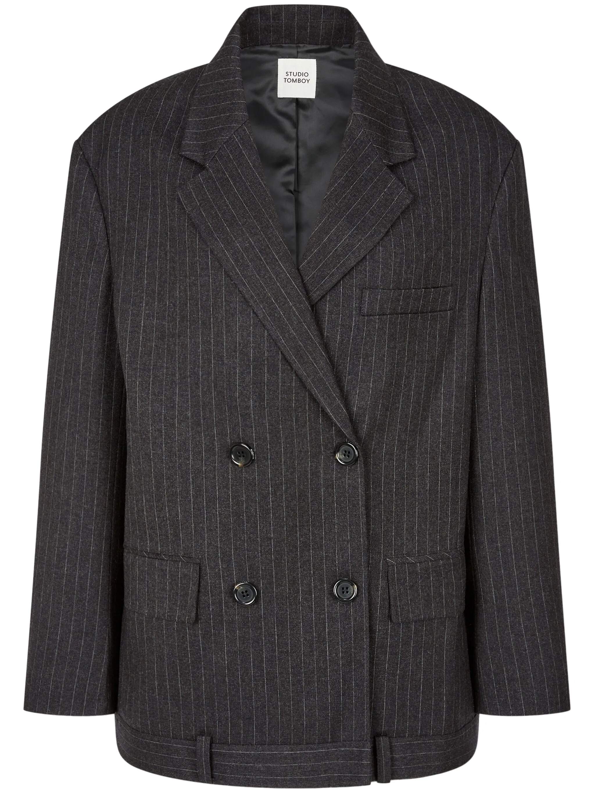 

Двубортный пиджак в тонкую полоску Studio Tomboy, серый