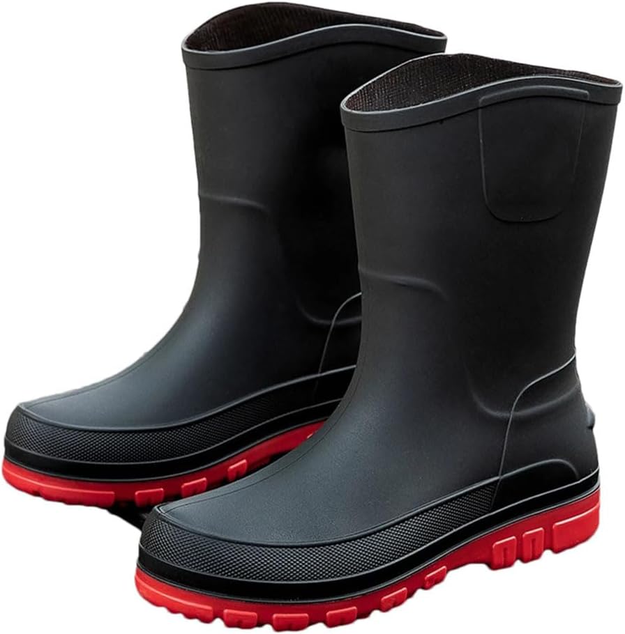 

Мужские средние резиновые сапоги с нескользящей и износостойкой подошвой, обувь для рыбалки и работы Generic, красный