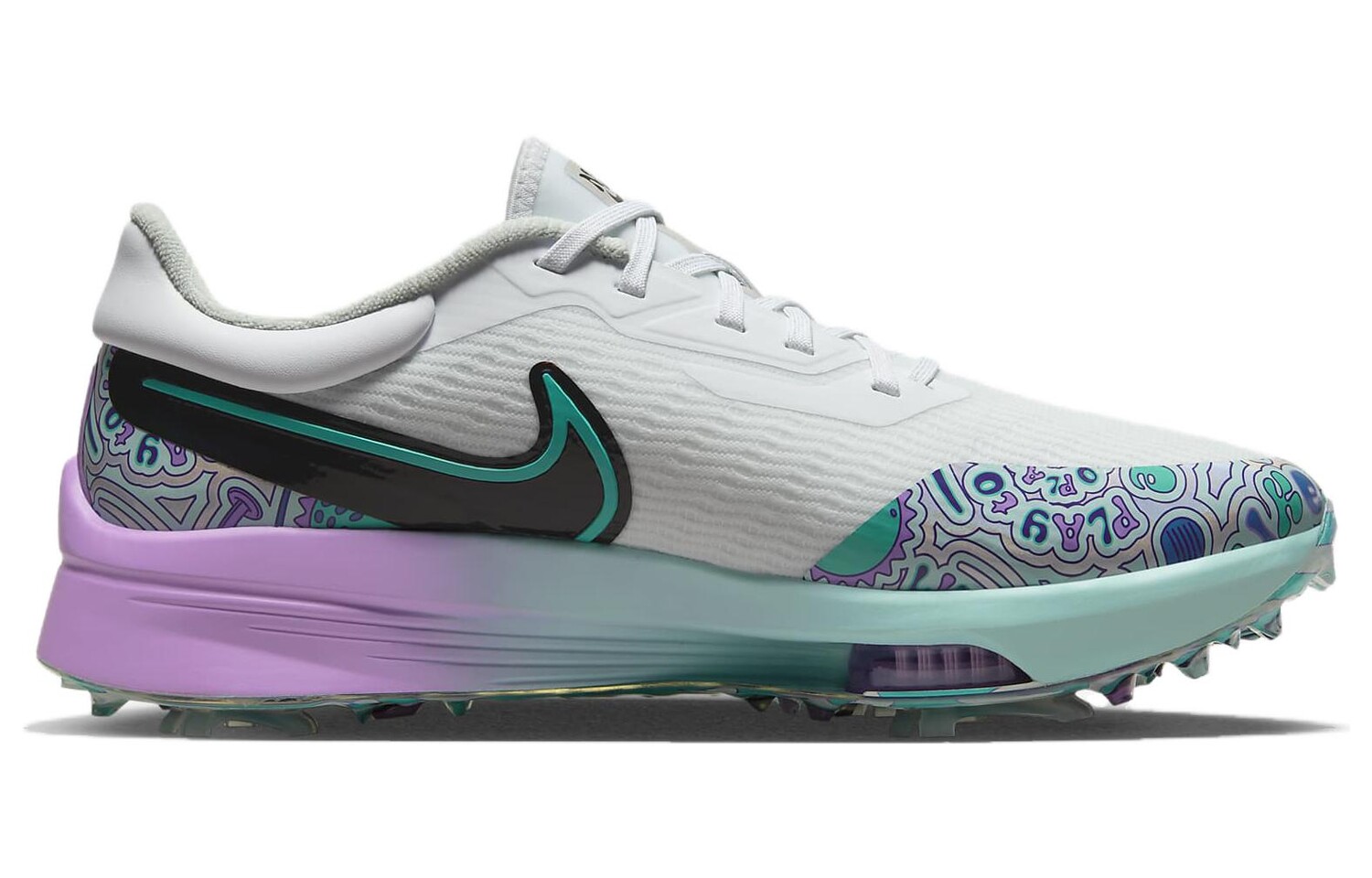 Кроссовки для гольфа Nike Air Zoom Infinity унисекс, Белый, зеленый и фиолетовый — фото 2