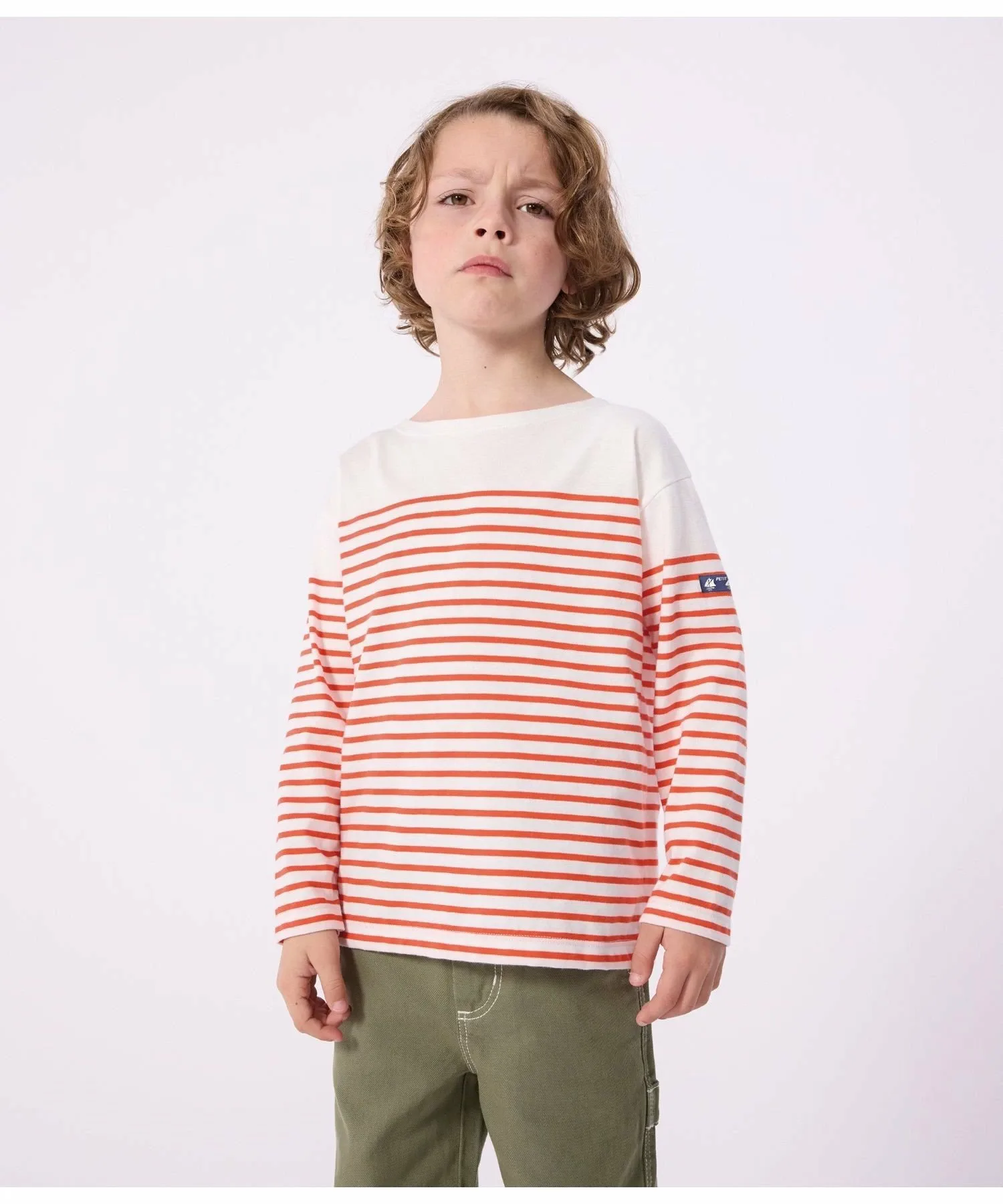 Пуловер Marinière с длинными рукавами PETIT BATEAU, Off-white/Red