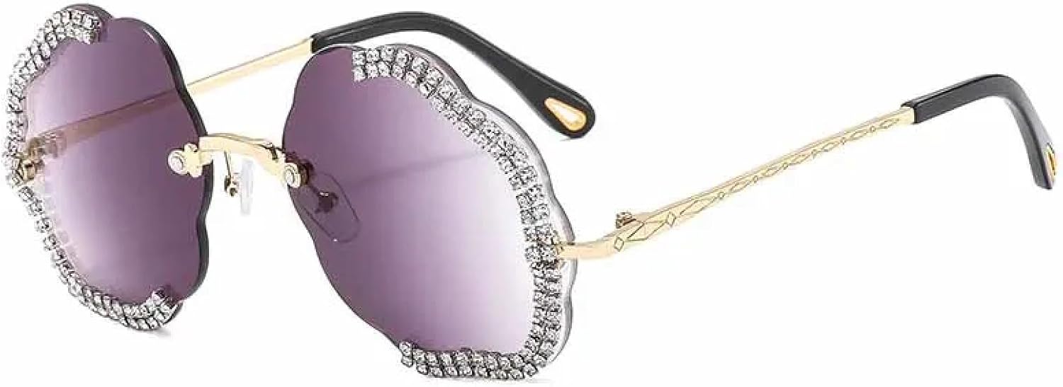 

Винтажные модные солнцезащитные очки без оправы с имитацией бриллиантов для мужчин и женщин. Модный тренд: хип-хоп, вечеринки, защита от УФ-излучения UV400 TKKTLLT, Gold Gradient Gray