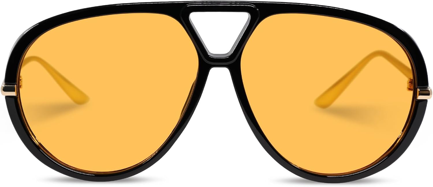 

Ретро поляризованные солнцезащитные очки-авиаторы для женщин и мужчин, большие классические квадратные солнцезащитные очки в стиле 70-х, модные винтажные очки DsitMG, Black Frame/Orange