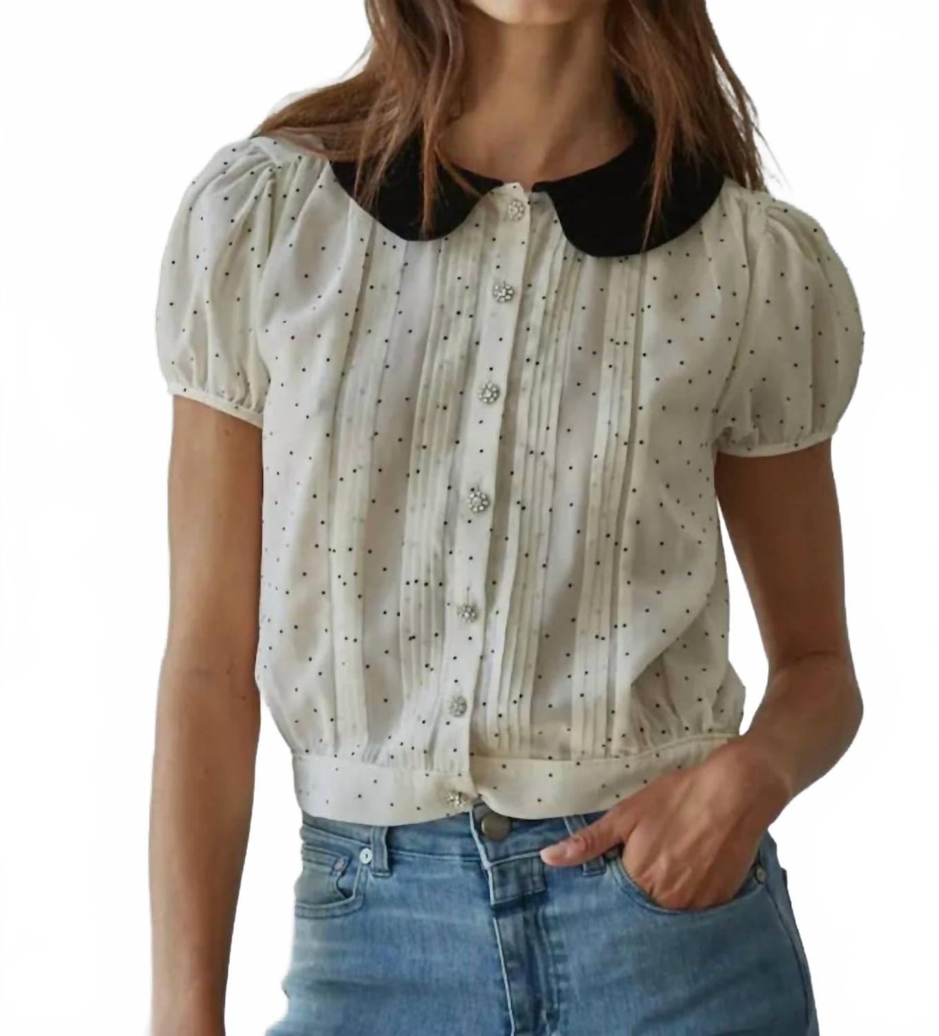 

Блузка из бархата с начесом в горошек кремового цвета By Together, кремовый