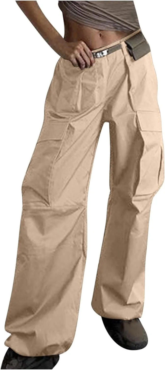 Parachute Pants женские карго штаны с высокой талией и широкими штанинами, мешковатые джоггеры на шнурке, подростковые, Y2K стритвир Generic, бежевый
