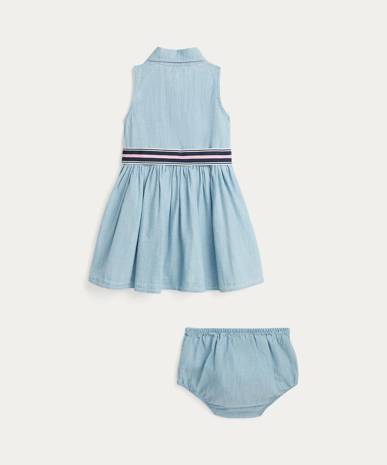Детское платье-рубашка из шамбре с поясом и панталоны Polo Ralph Lauren, 400 Blue — фото 2