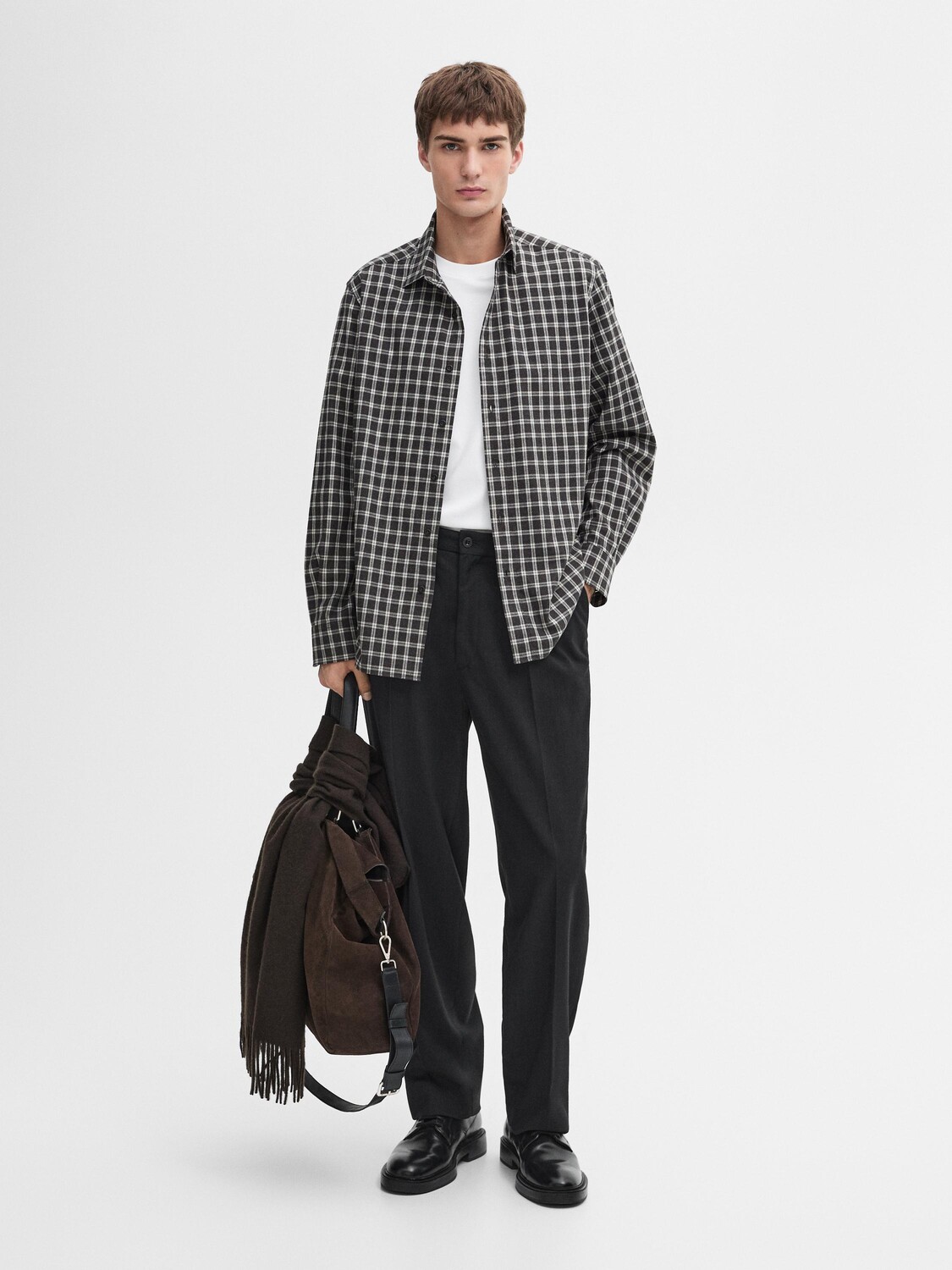 

Рубашка из 100% хлопка в меланжевую клетку Massimo Dutti, серый