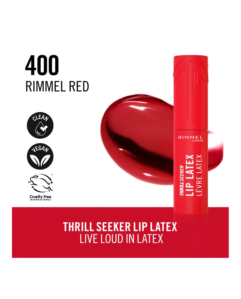Блеск для губ Thrill Seeker Lip Latex Lip Gloss London Rimmel, 400 Rimmel Red — фото 3