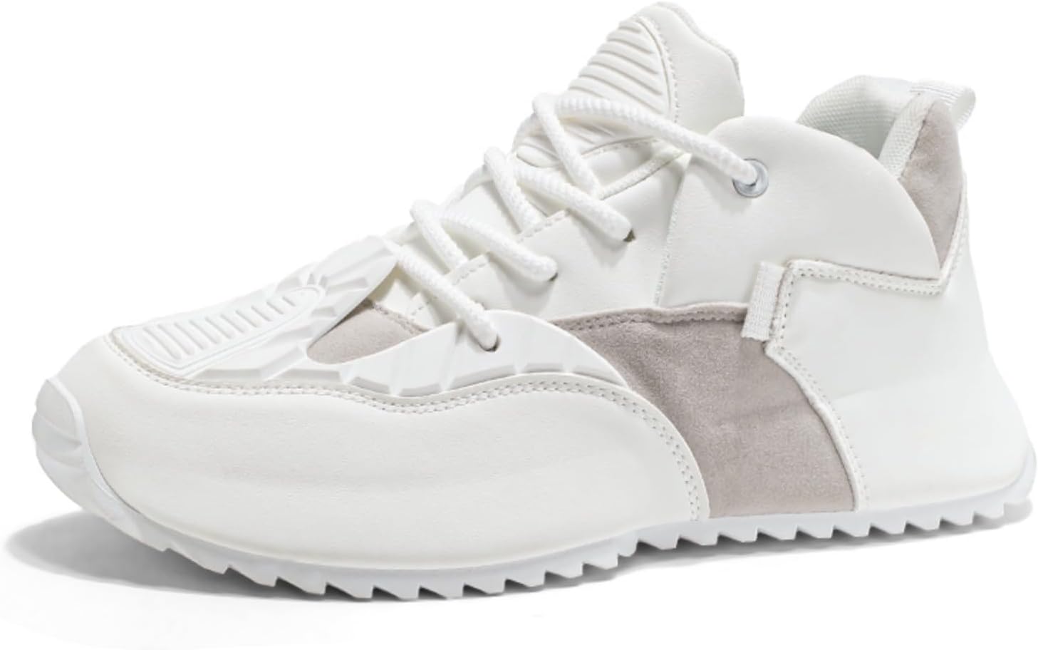 

Мужские модные кроссовки - повседневные кожаные и замшевые туфли с текстурной подошвой и массивной шнуровкой для ежедневной носки Kelibasi, белый