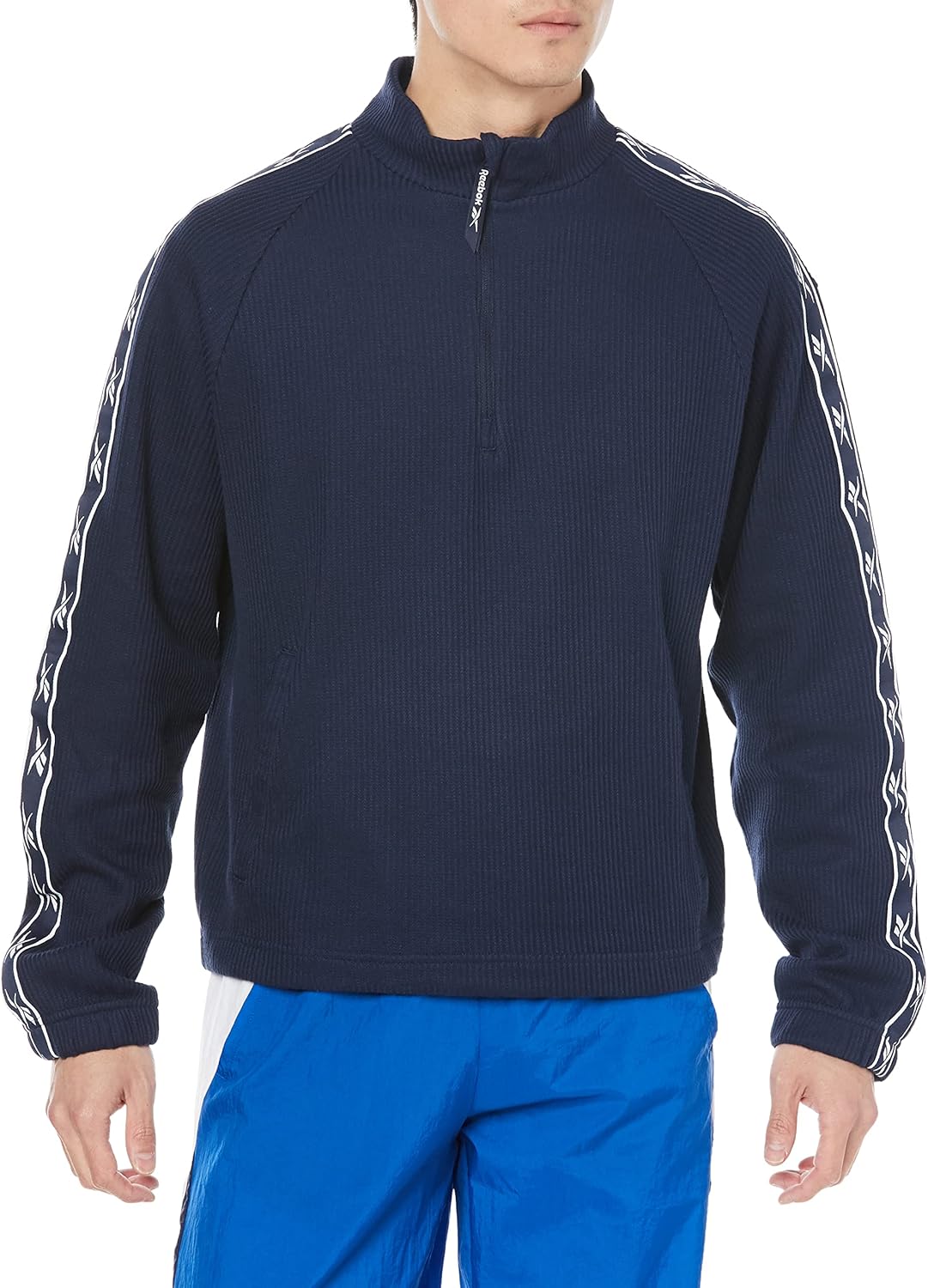 

Мужская толстовка Reebok Identity Vector Tape с молнией на четверть длины, темно-синий