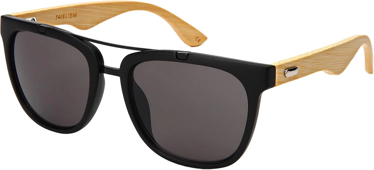 

Солнцезащитные очки-авиаторы EDGEIWEAR из бамбукового рога в оправе для мужчин и женщин с двойной перекладиной 540817BM-SD-1, Matte Black Frame/Grayr Lens