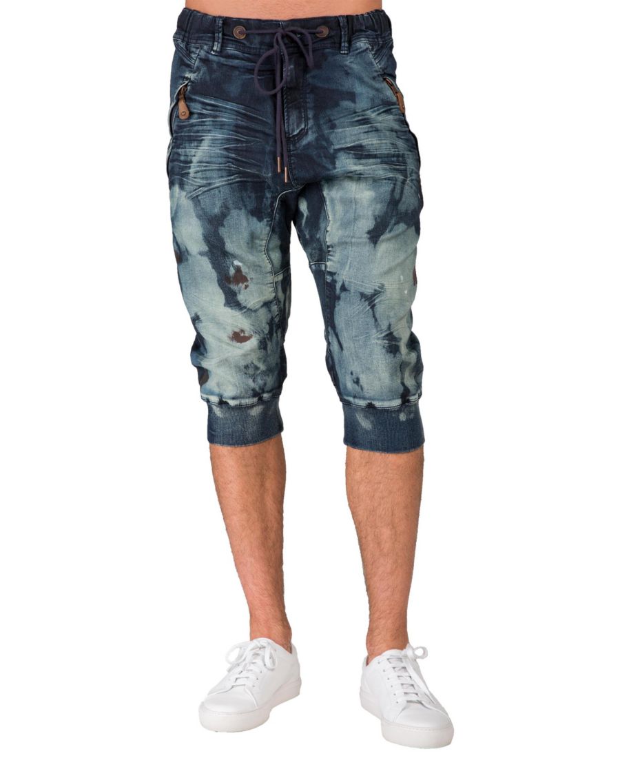 

Мужские джинсовые спортивные шорты-капри из высококачественного трикотажа Level 7, Dark blue