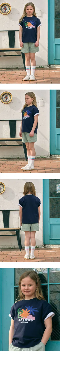 Детская оверсайз футболка Enfant с геометрическим принтом, тёмно-синяя, от Marithé Kids — фото 3