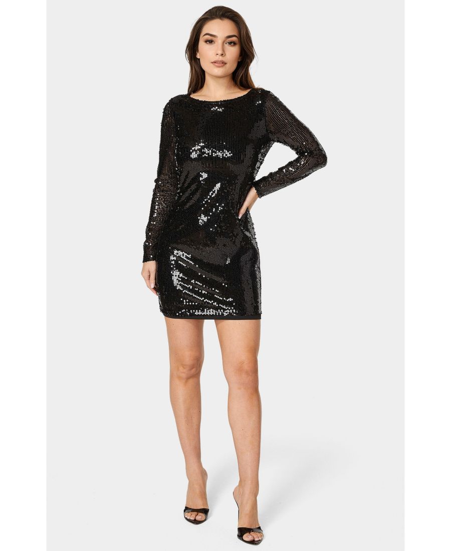 

Женское мини-платье с воротником-хомутом и пайетками Bebe, Black